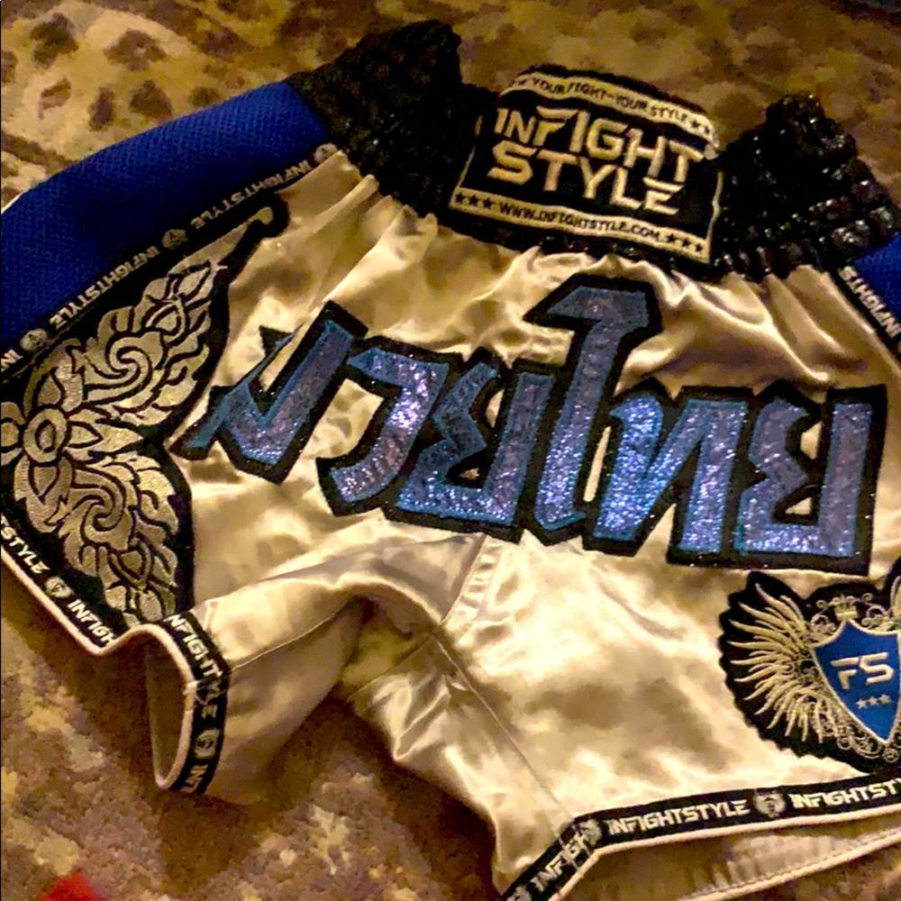 InFightStyle Size Small Silver Muay Thai Shorts